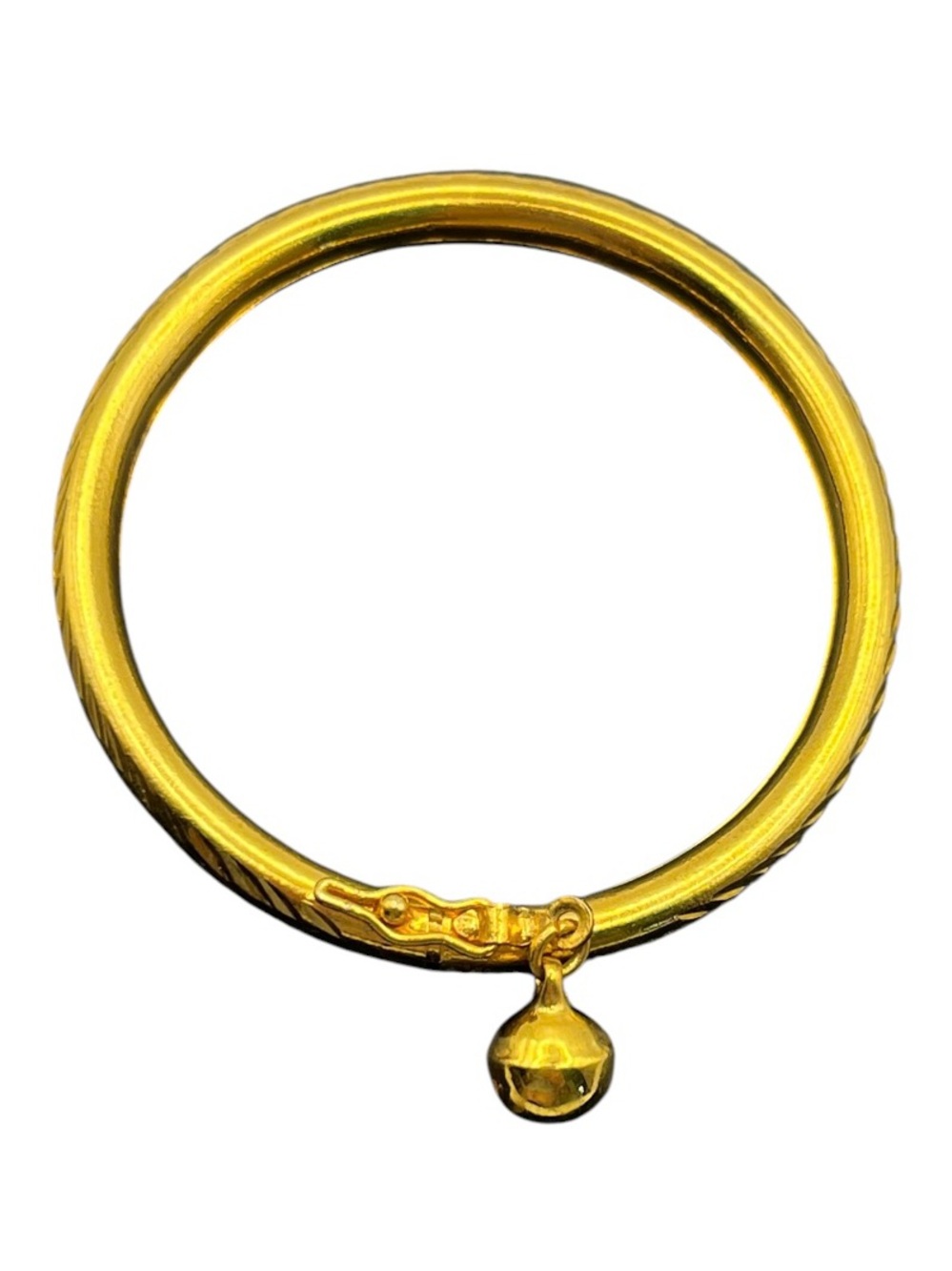 Gold tone etched design bell dangle bangle bracelet CHILD sized